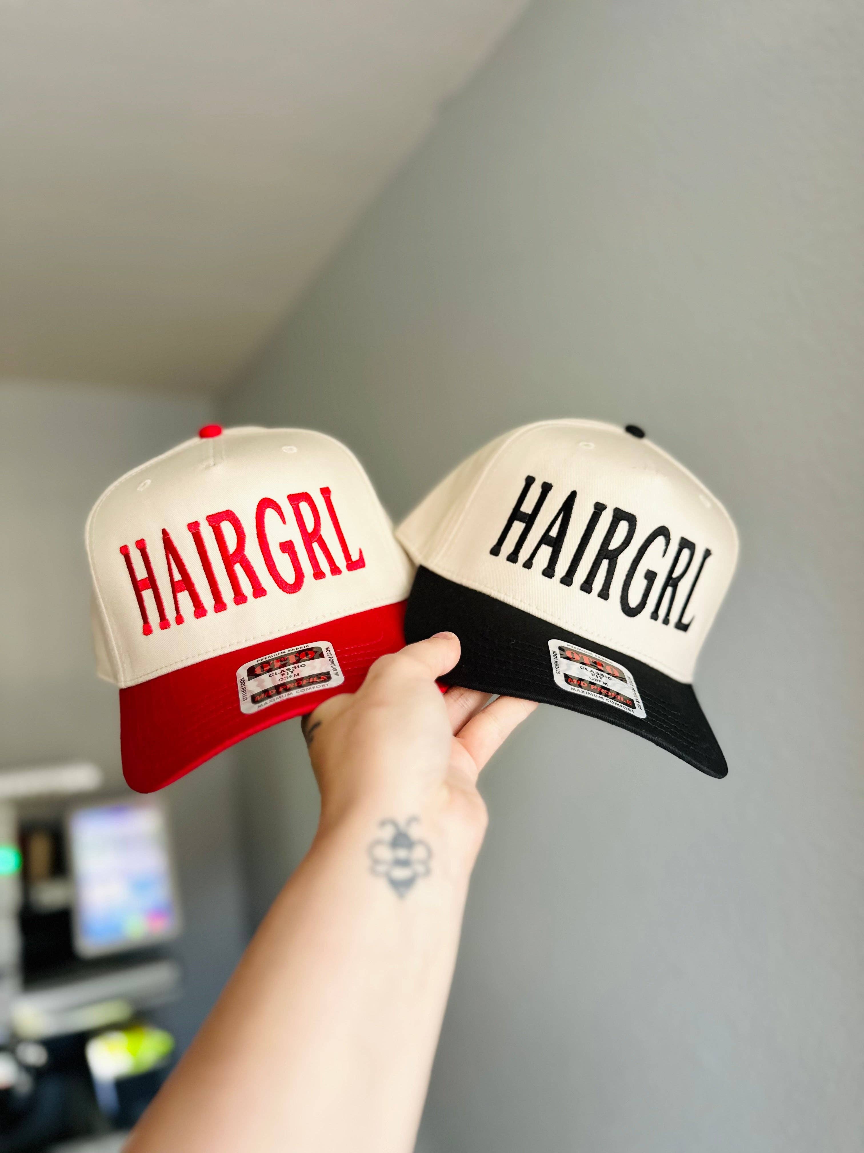 HAIRGRL Embroidered Hat: Natural/Black