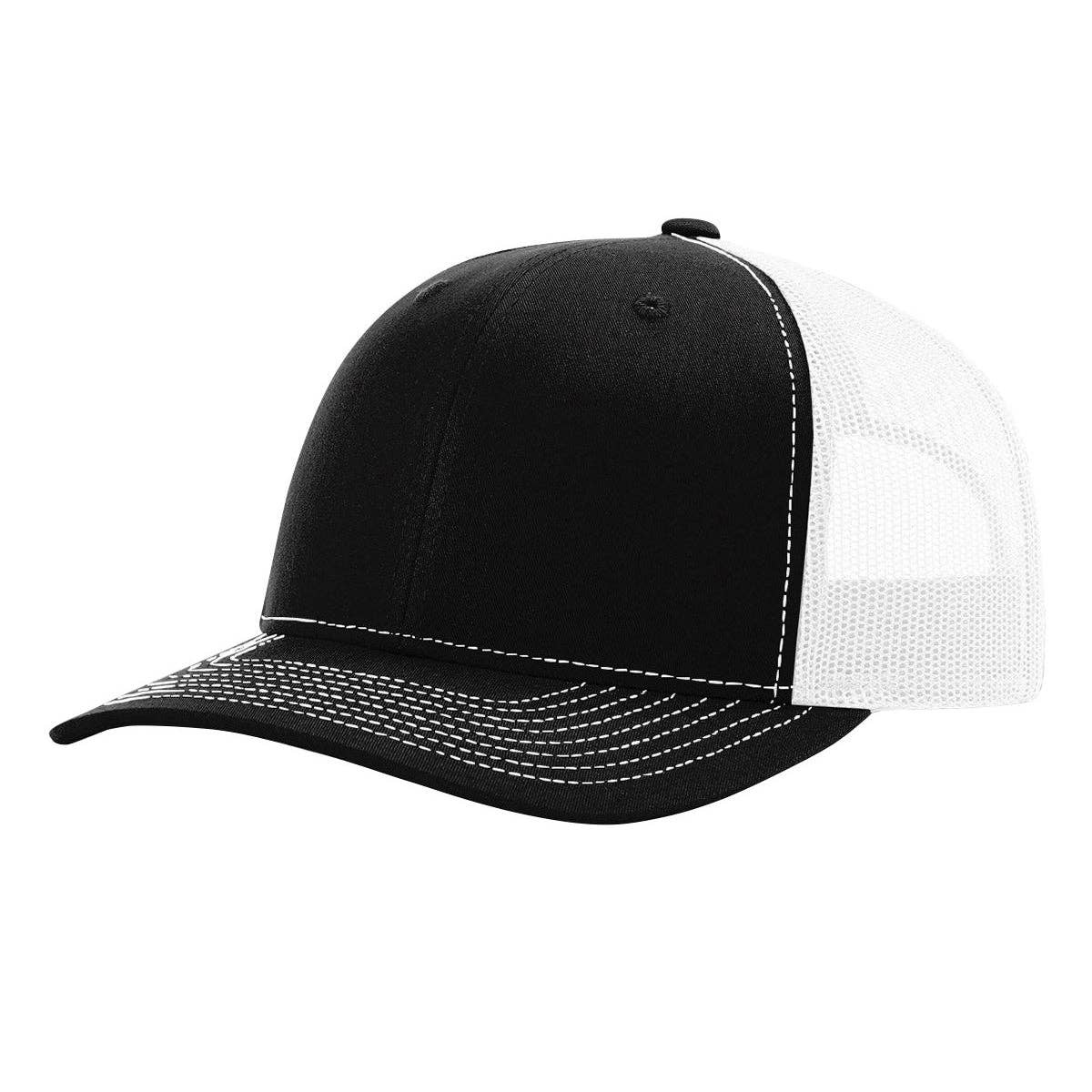 Richardson 112 Classic Premium Trucker Hat, Snapback Cap: Black/White