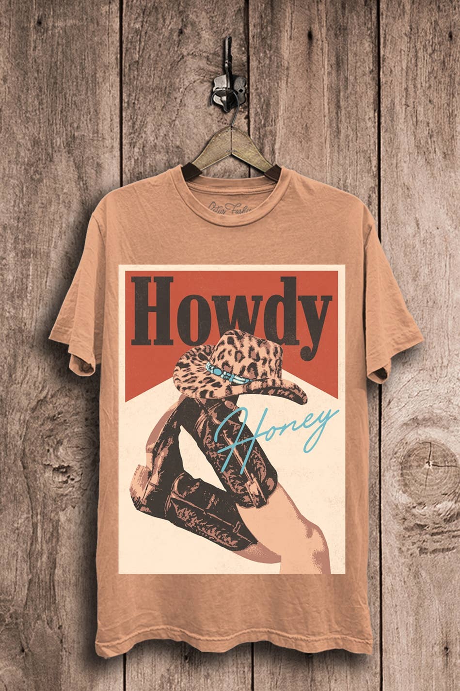 Howdy Honey Graphic Top: Coral Mineral Wash / XL- Shipping included