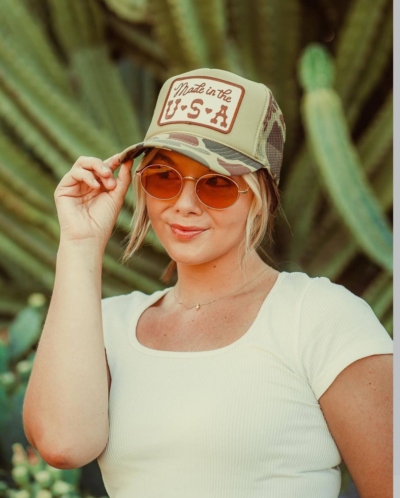 Made in the USA Patch Trucker Hat: White / White/Red Thread