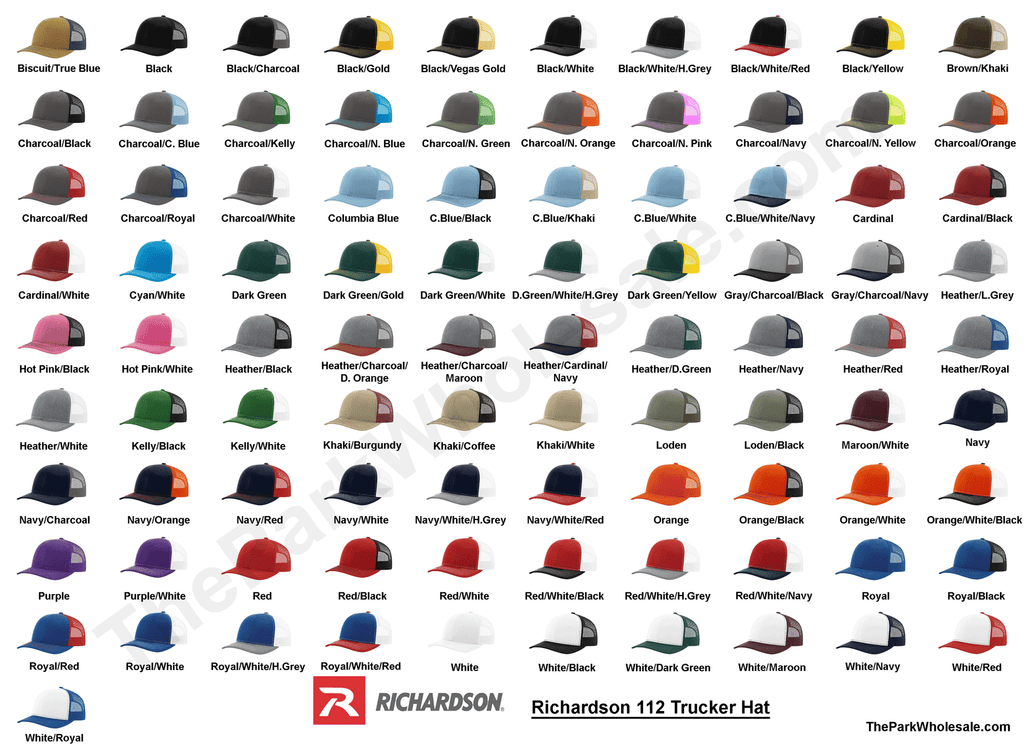 Richardson 112 Classic Premium Trucker Hat, Snapback Cap: Black/White