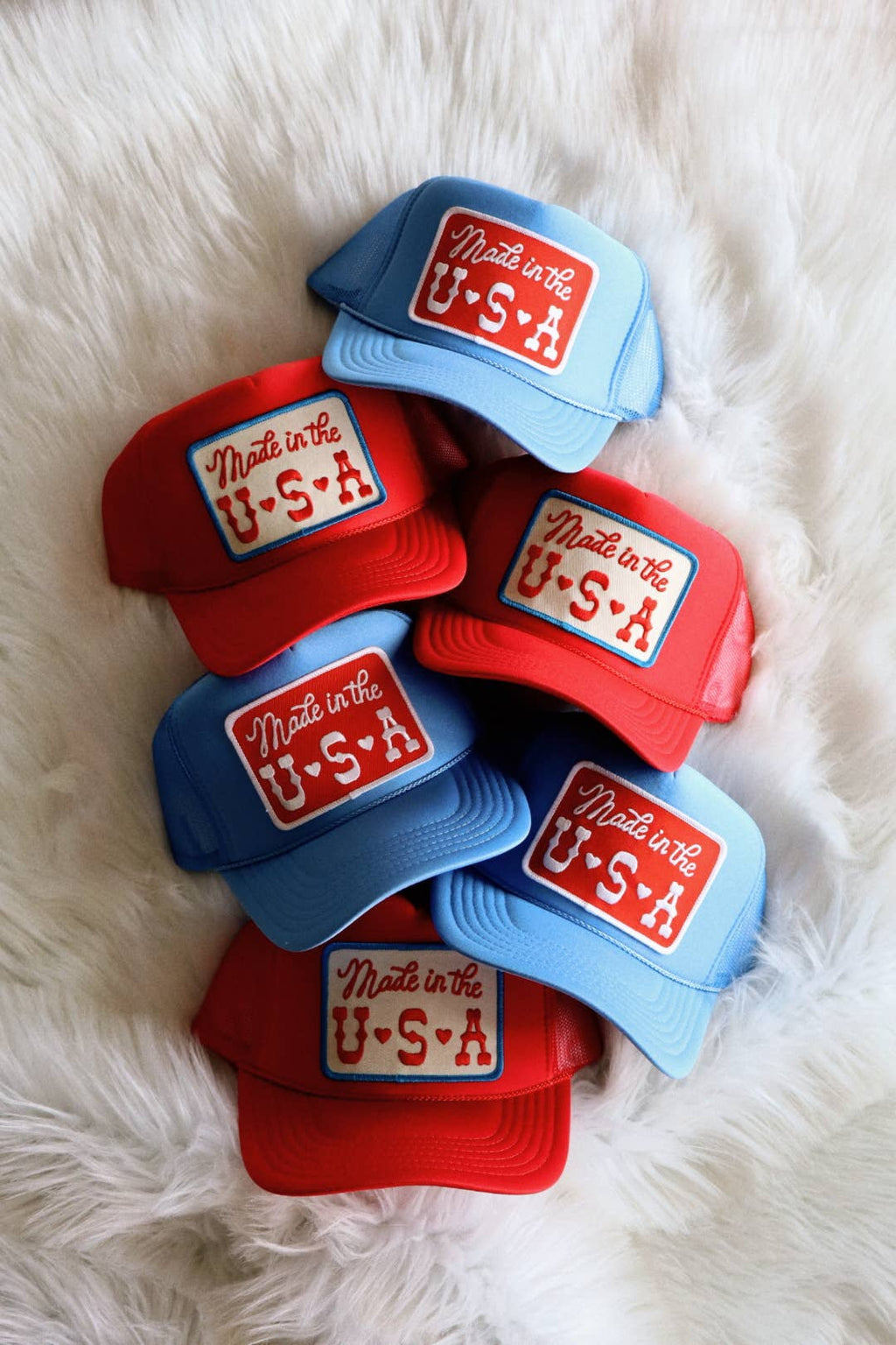 Made in the USA Patch Trucker Hat: White / White/Red Thread